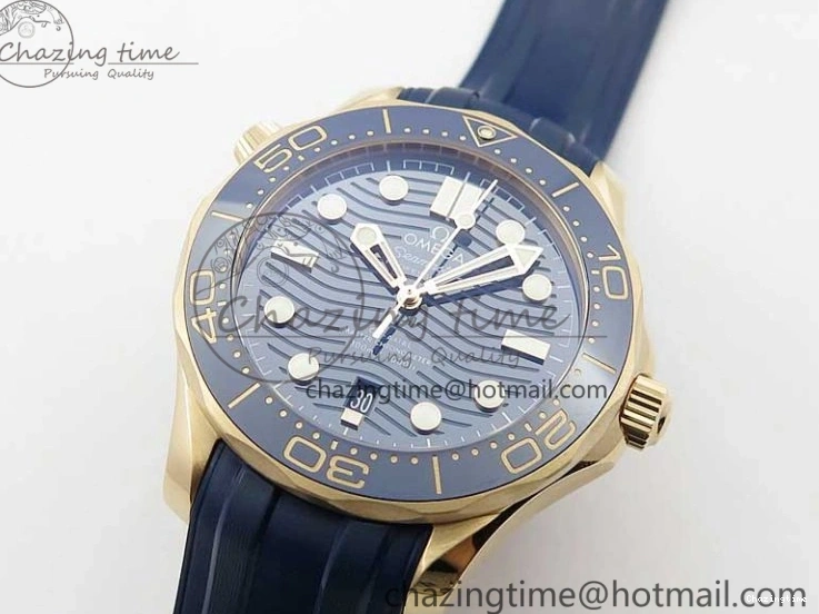 0322 2018 Seamaster Diver 300M RG Blue Ceramic VSF 1:1 Best Edition Blue Dial on Blue Rubber Strap A WeatherProof 7914